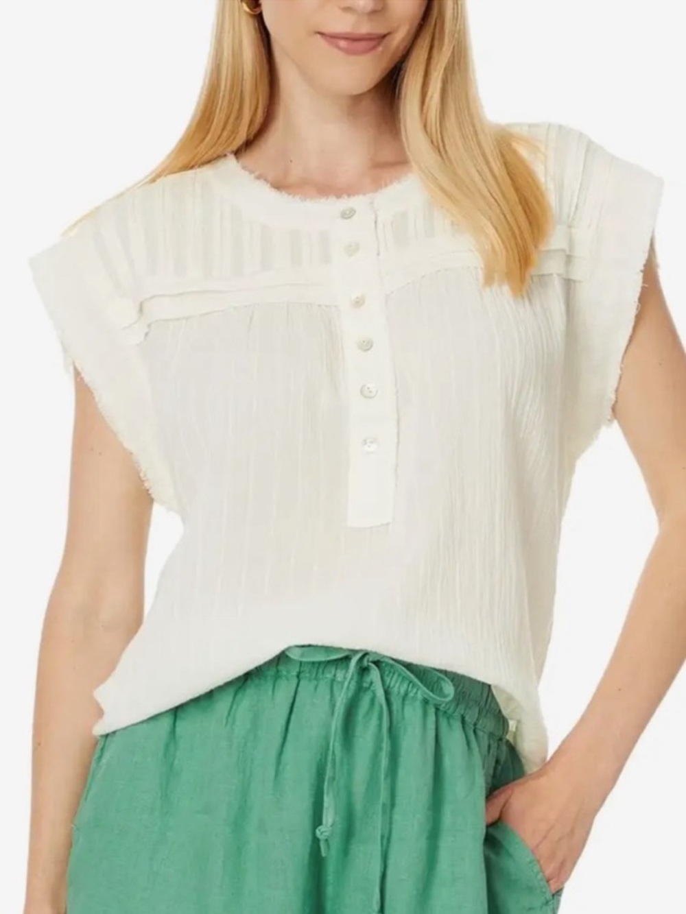 Faherty Ellsworth Pintuck Fringe Edge Top
